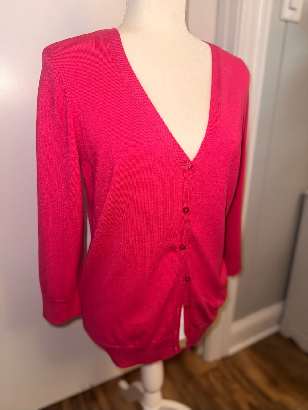 Covington Women's Bright Pink Button-Front V-Neck Cardigan